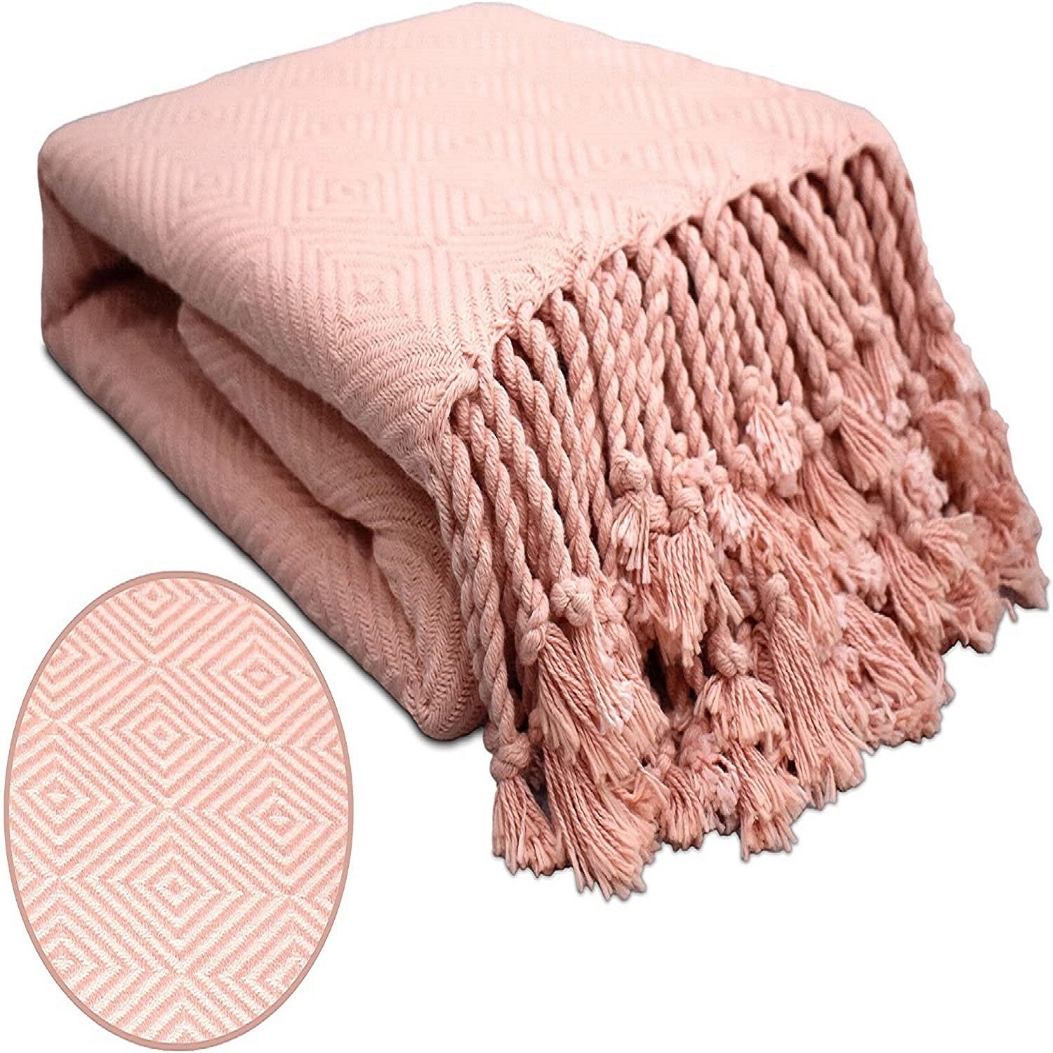 100 Ring Spun Cotton Diamond Throws Blankets Hand Woven with
